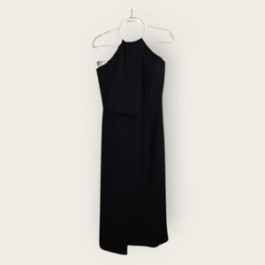 Keepsake the Label Black Sleek Asymmetrical Halter Midi Dress Sleeveless XS